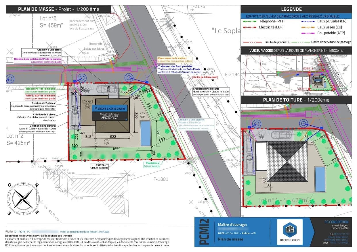 Exemple de Plan de Masse dans un projet de construction.