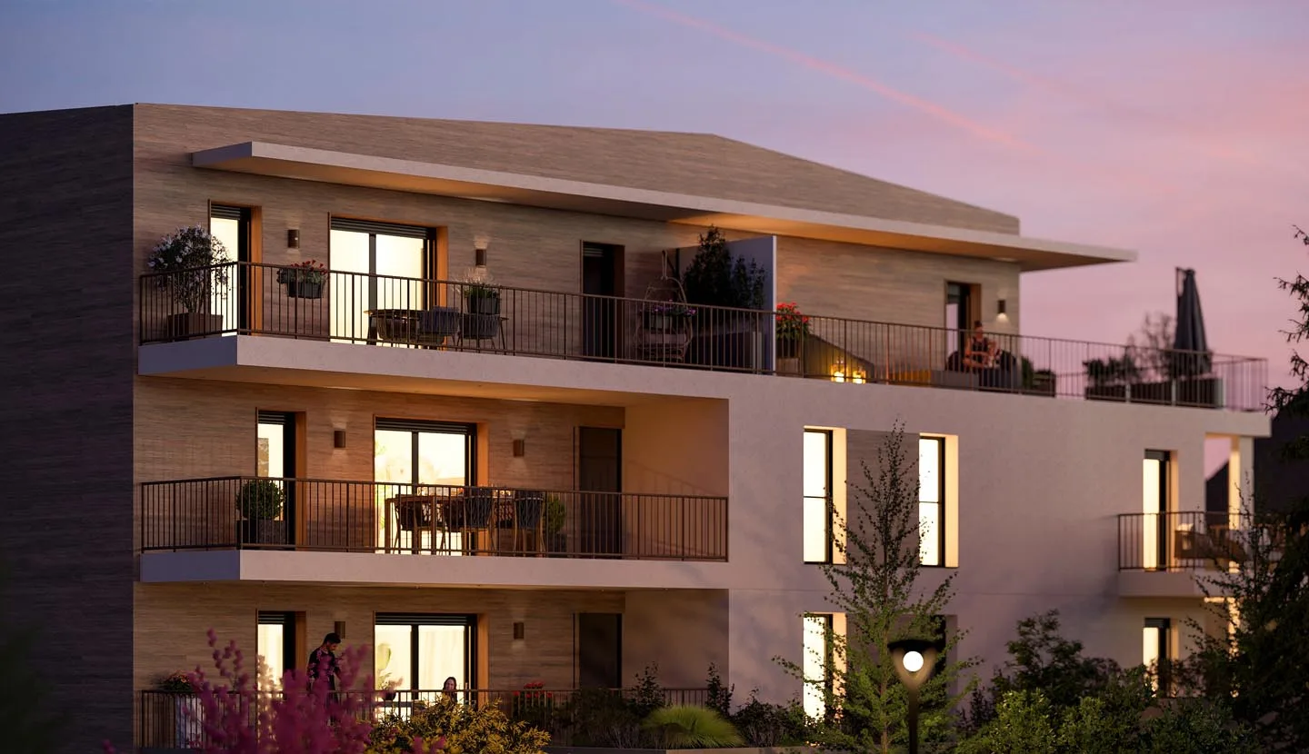 Réalisation de perspectives 3D photoréalistes pour une promotion immobilière résidentielle à Saint-Alban-Leysse. Ce projet visait à illustrer le futur immeuble ‘Résidence Harmonya" avant commercialisation.