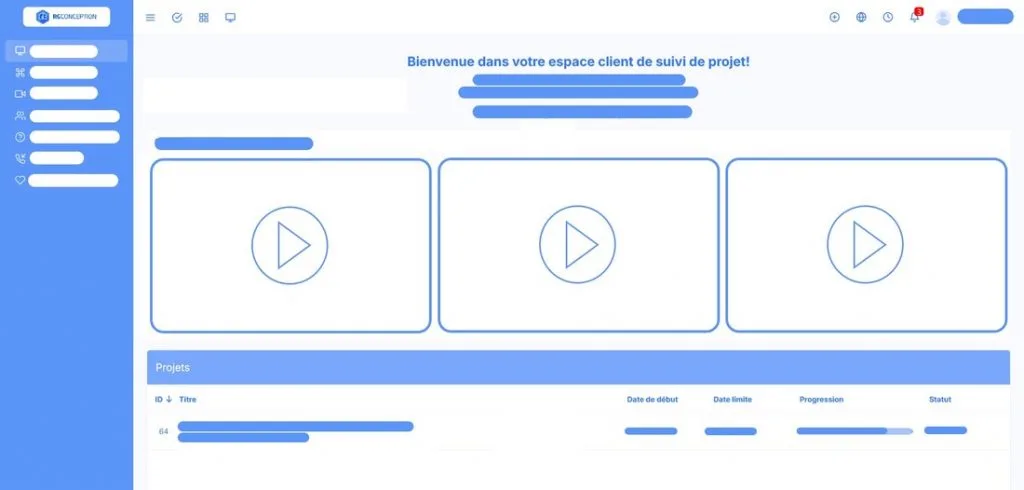 Tableau de bord – Plateforme de suivi RG Conception