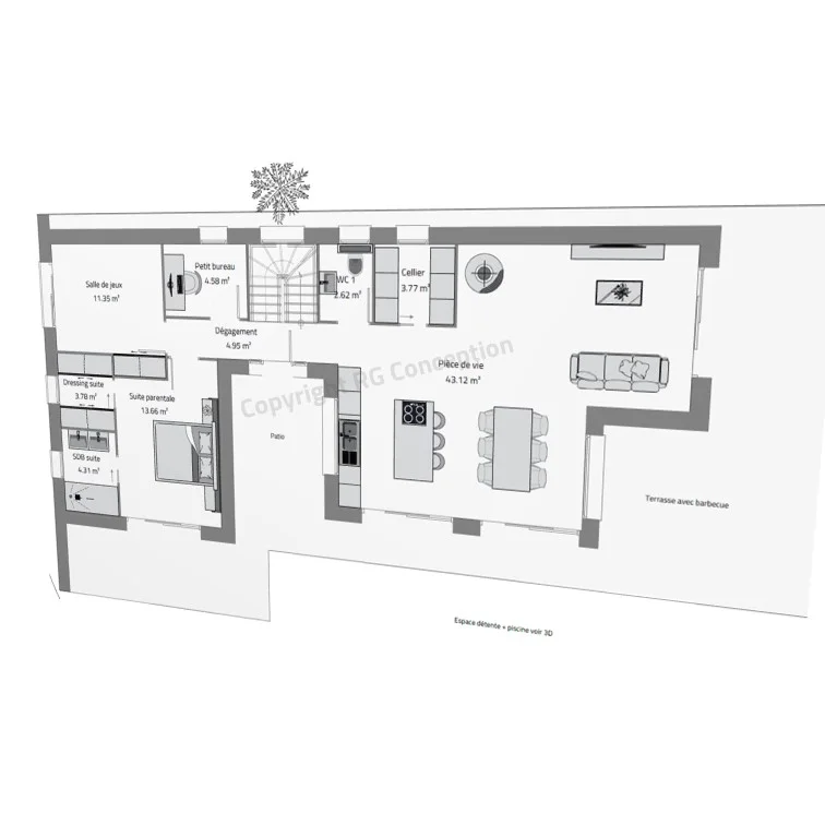 Plan de maison LIVIA 150 - Plan 2D côté