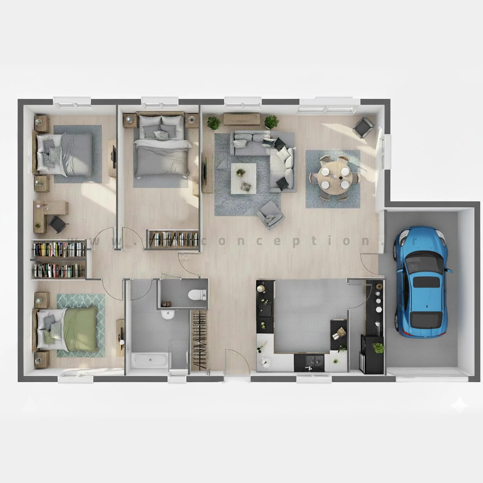 Plan de maison Contemporaine 90 - Plan 2D côté