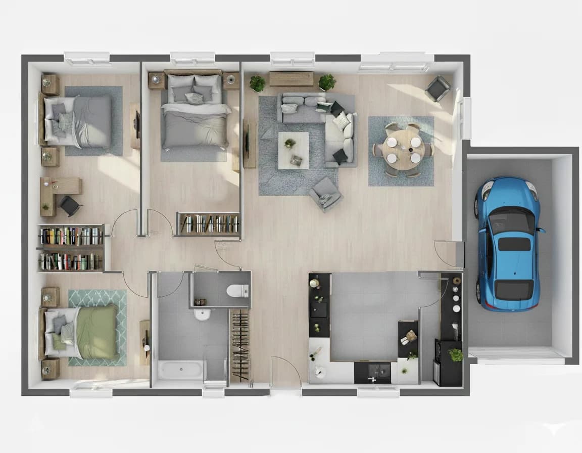 Plan de maison Contemporaine 90 - Plan 2D côté