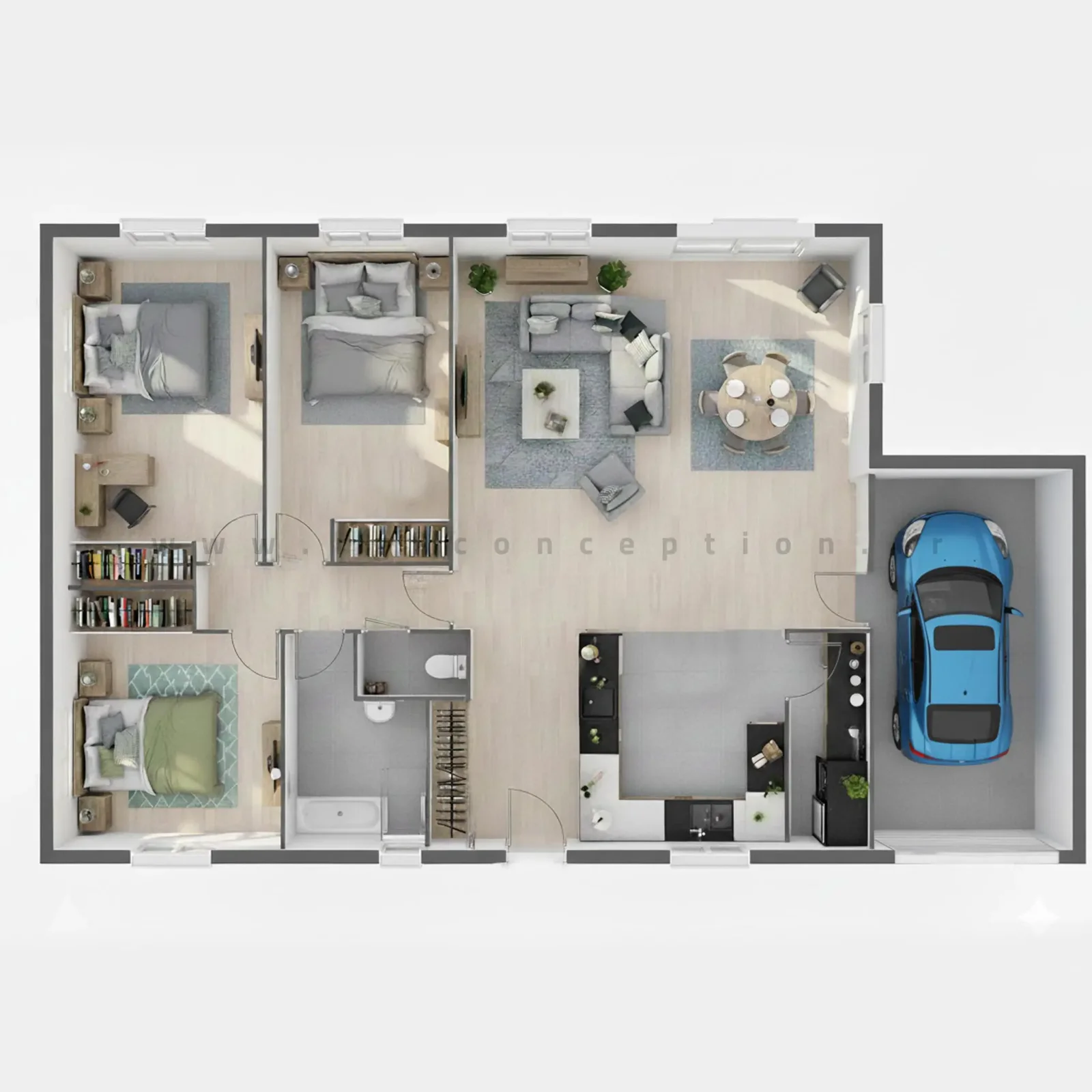 Plan de maison Contemporaine 90 - Plan 2D côté