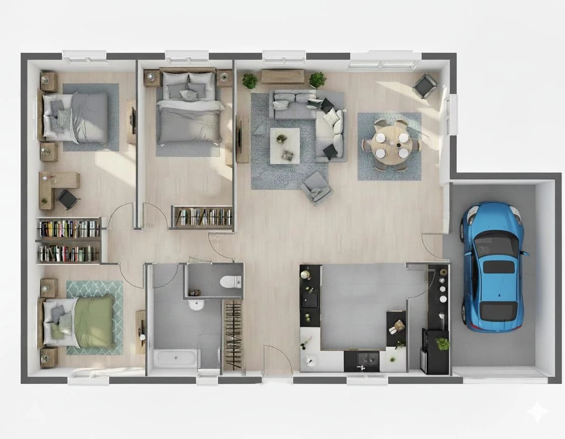 Plan de maison Contemporaine 90 - Plan 2D côté