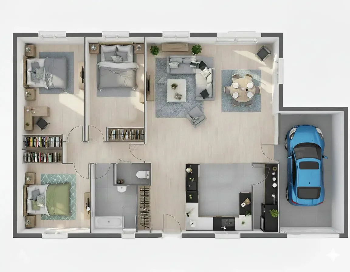 Plan de maison Contemporaine 90 - Plan 2D côté