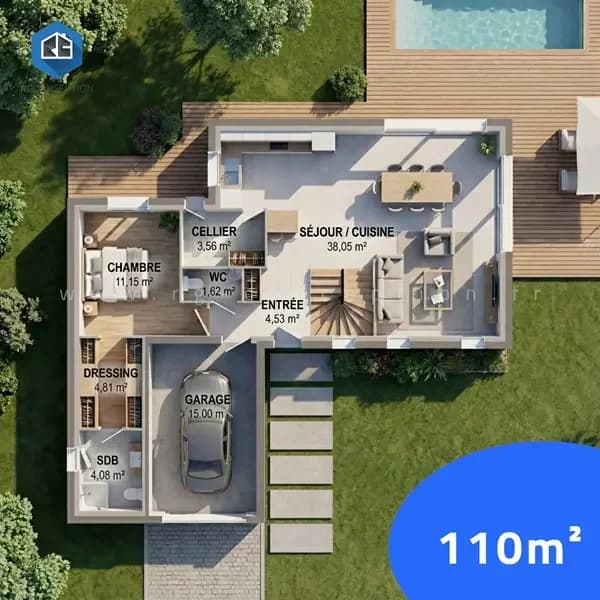 Plan de maison Familiale 110 - Plan 2D côté