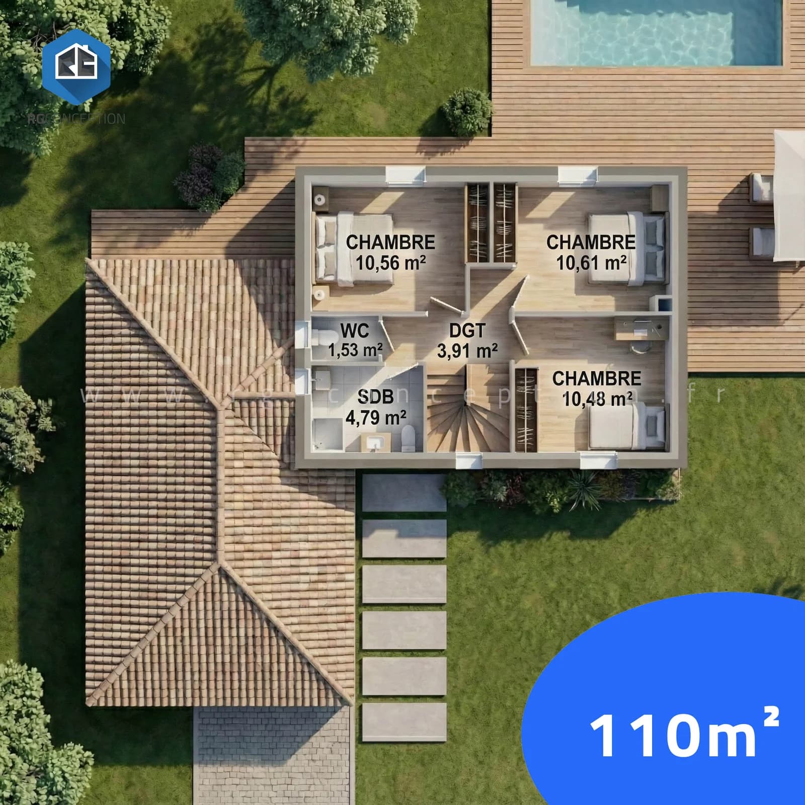 Plan de maison Familiale 110 - Plan 2D côté