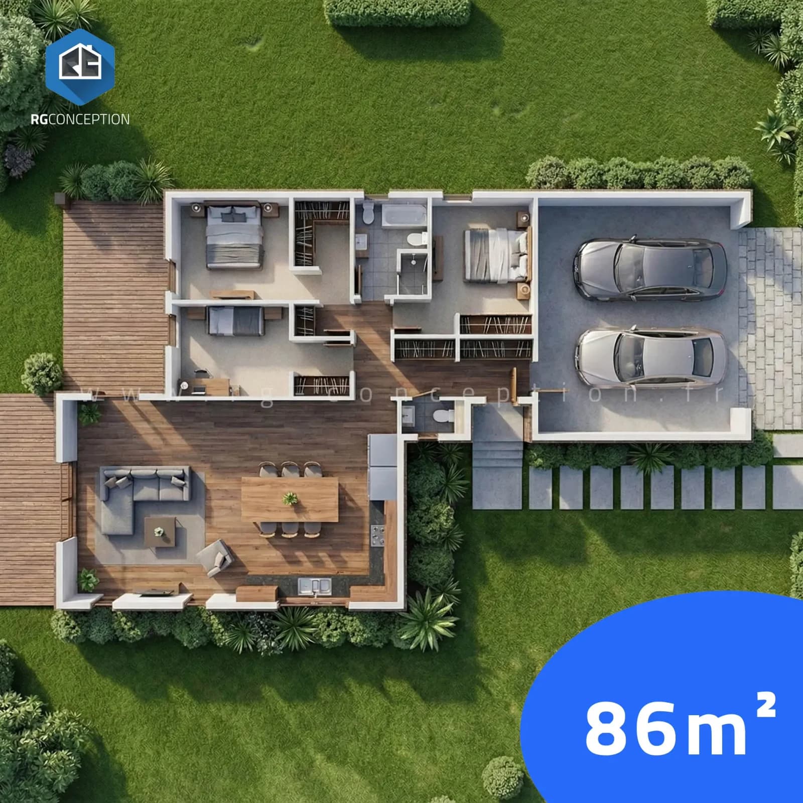 Plan de maison Provençale 86 - Plan 2D côté