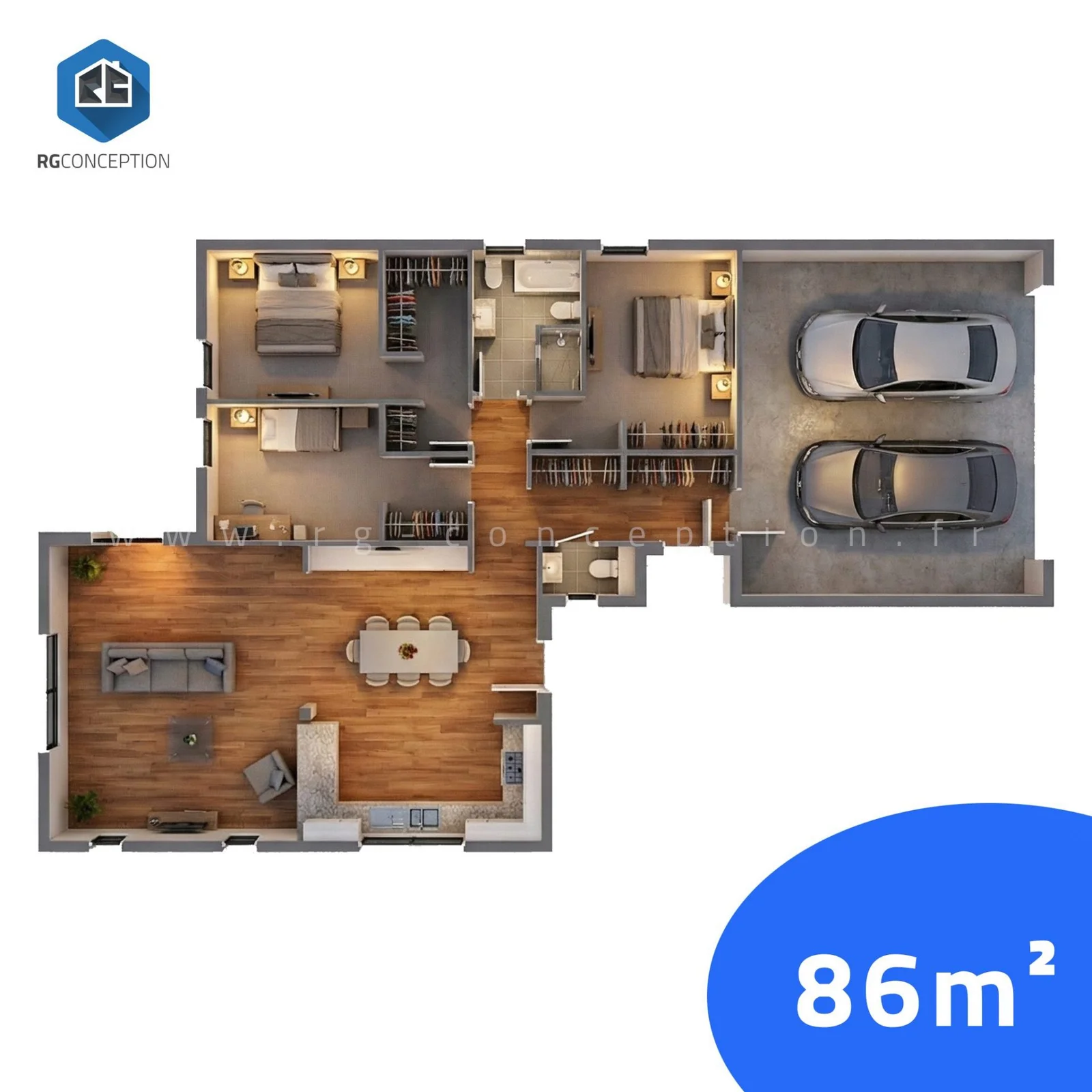Plan de maison Provençale 86 - Plan 2D côté