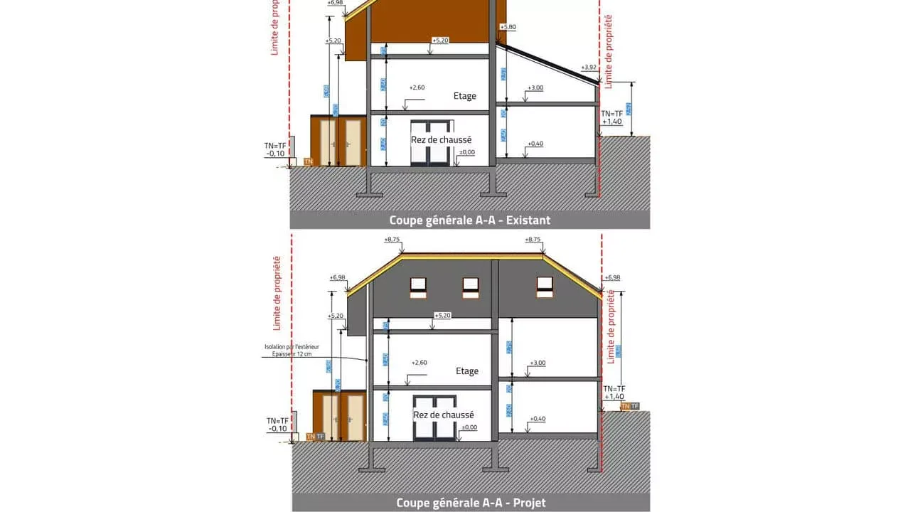 DP 3 - Plan en coupe du terrain et de la construction