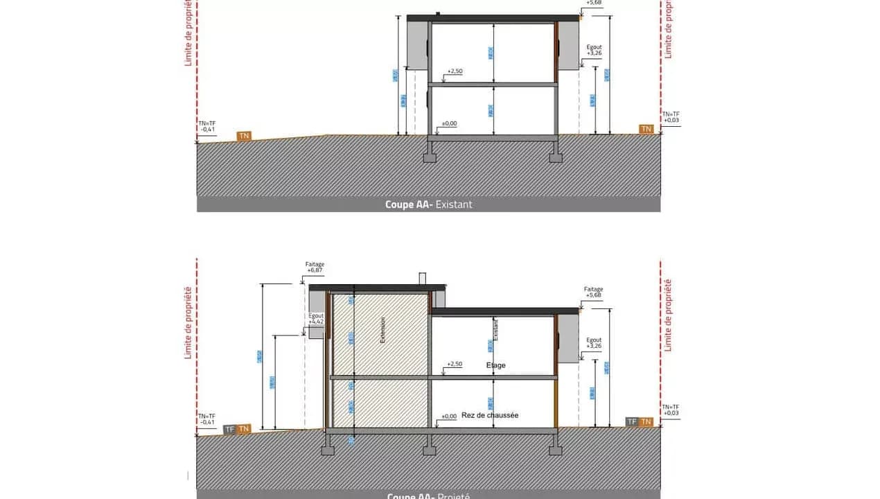 PCMI 3 - Plan de coupe du terrain et de la construction