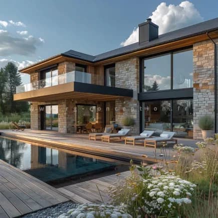 Maison pierre, bois moderne