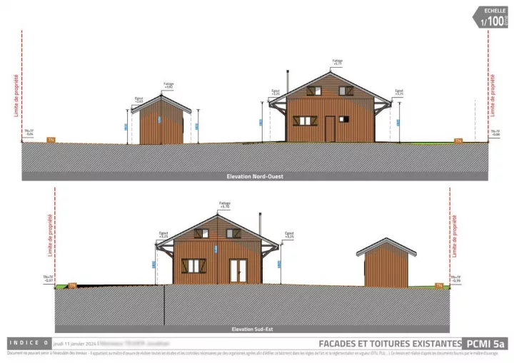 Plan des façades et des toitures pour une demande de permis de construire