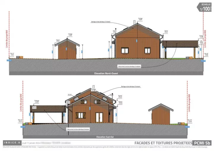 Plan des façades et des toitures pour une demande de permis de construire